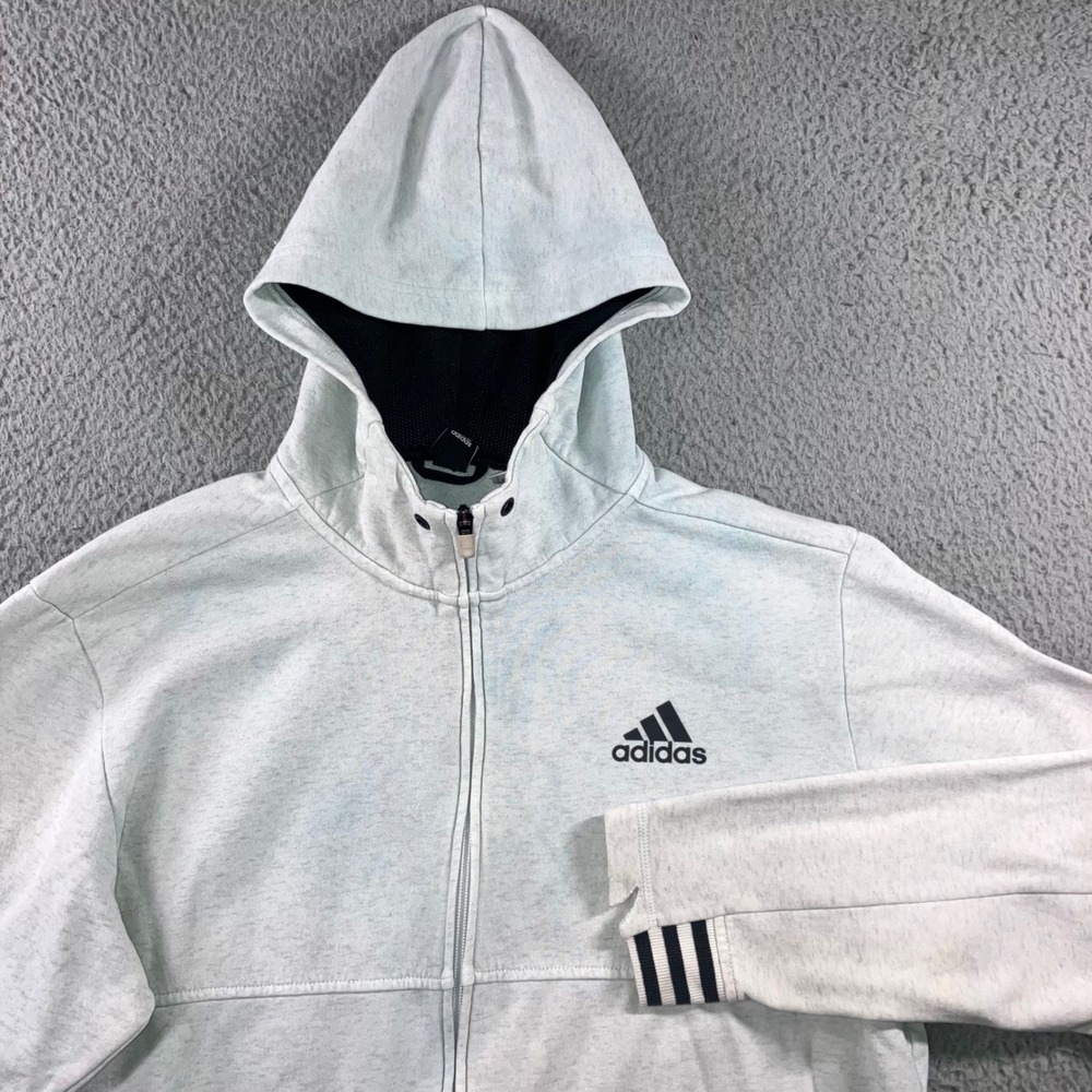Adidas Full Zip Hoodie Jacket Mens XL Gray Faded Thrashed Performance Fleece y2k